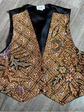 Dalin Gold & Black Embroidered Floral Vest